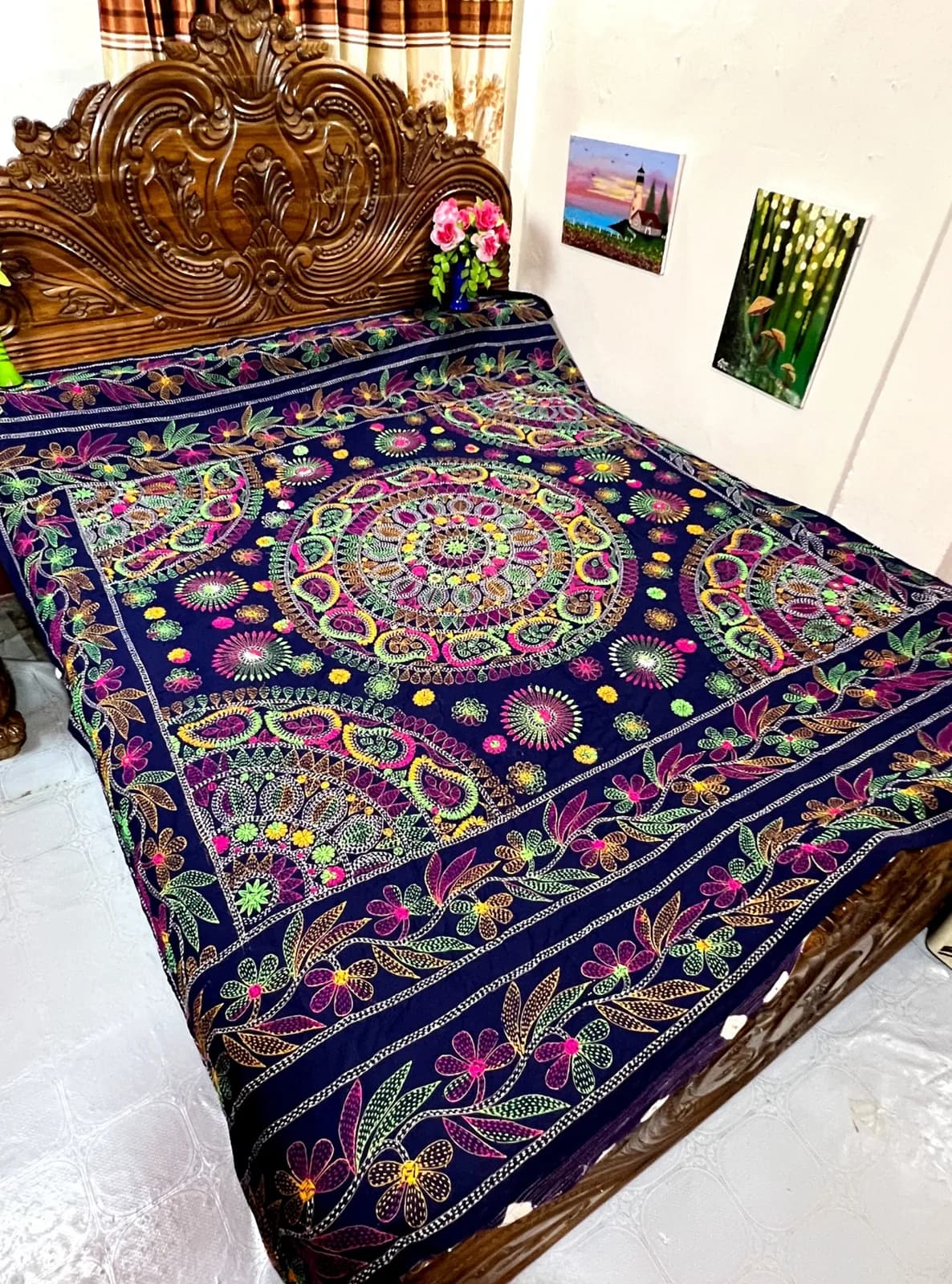"King size" premium jamalpuri nakshi katha (Navy color)