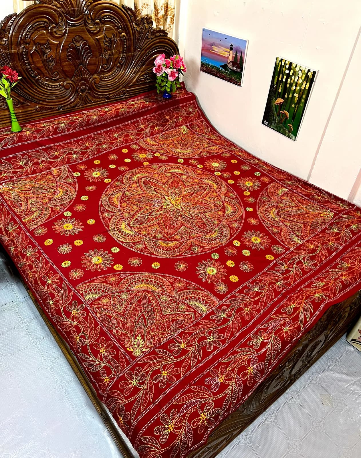 "King size" premium jamalpuri nakshi katha (maroon color)
