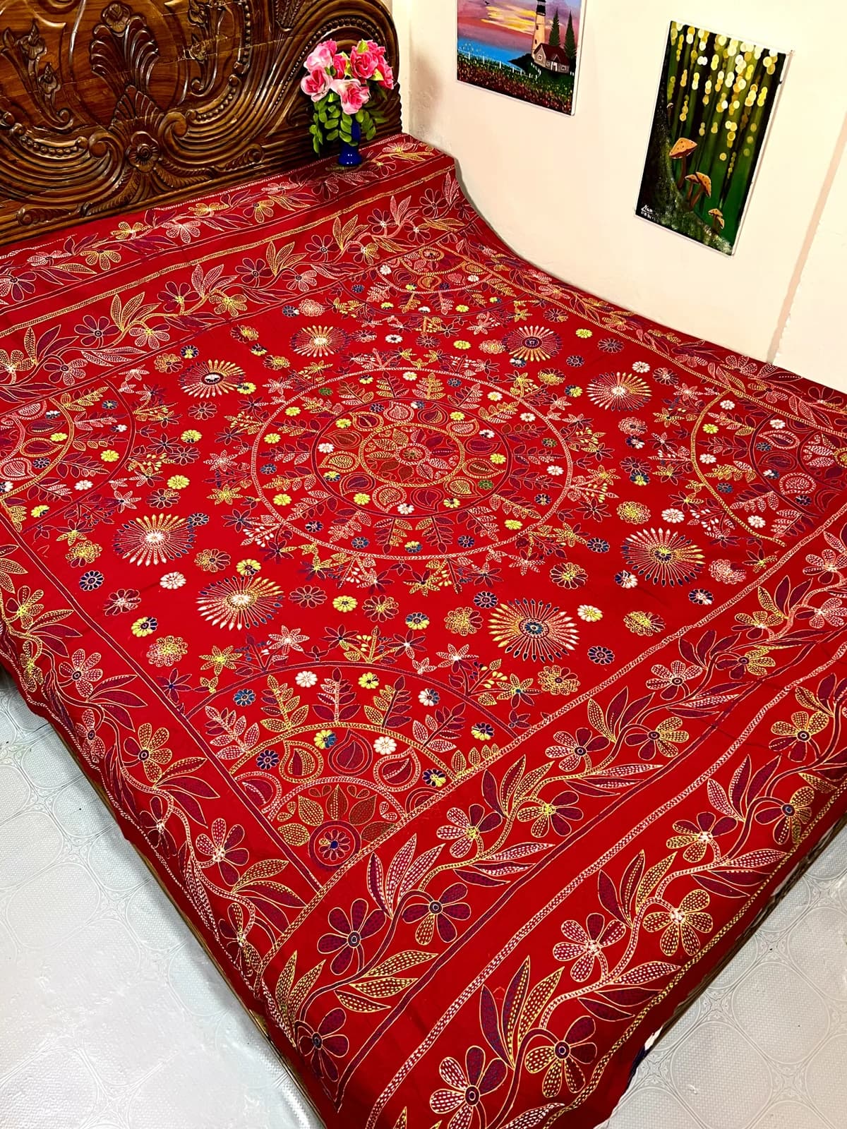 "King size" premium jamalpuri nakshi katha (maroon color-2)