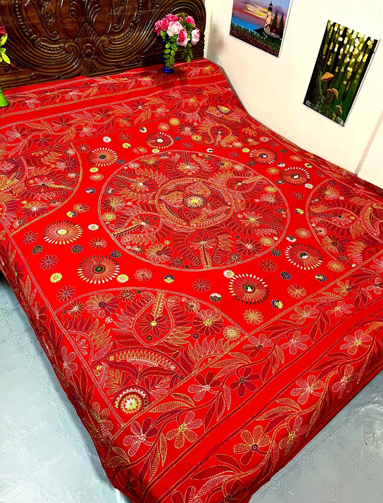 "King size" premium jamalpuri nakshi katha (red color)
