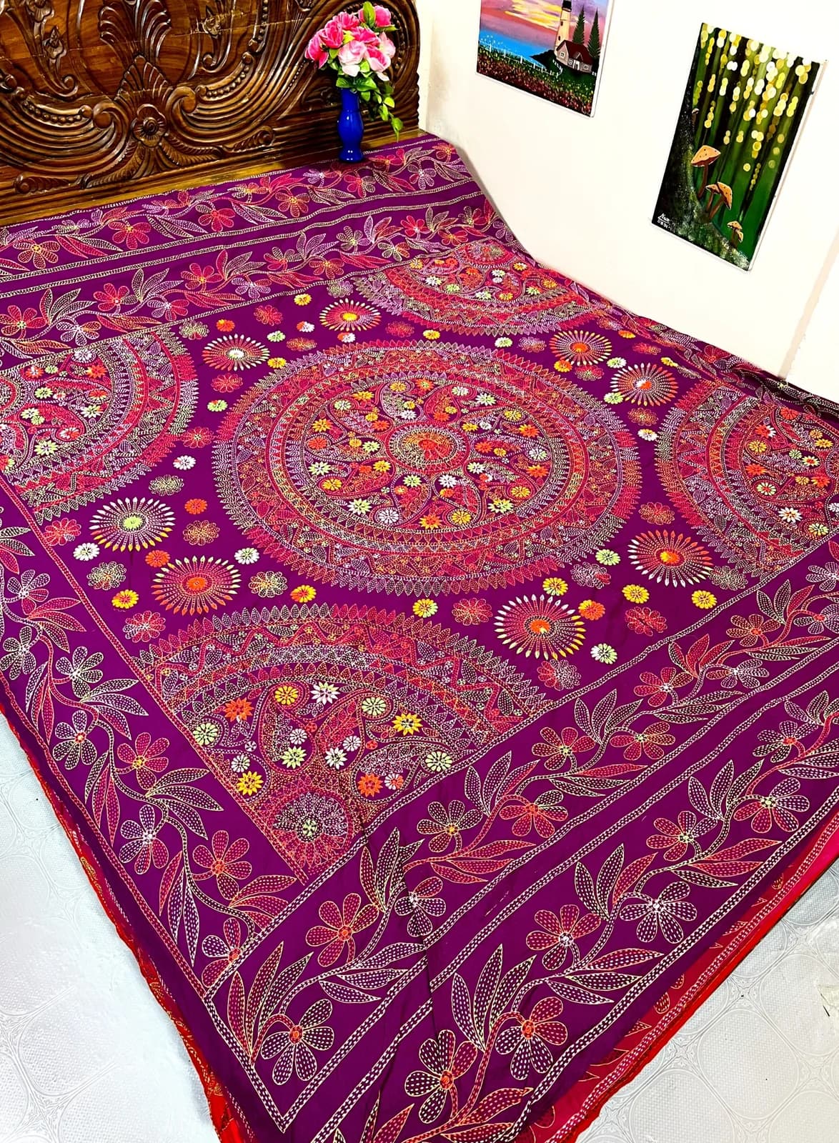"King size" premium jamalpuri nakshi katha (magenta color)