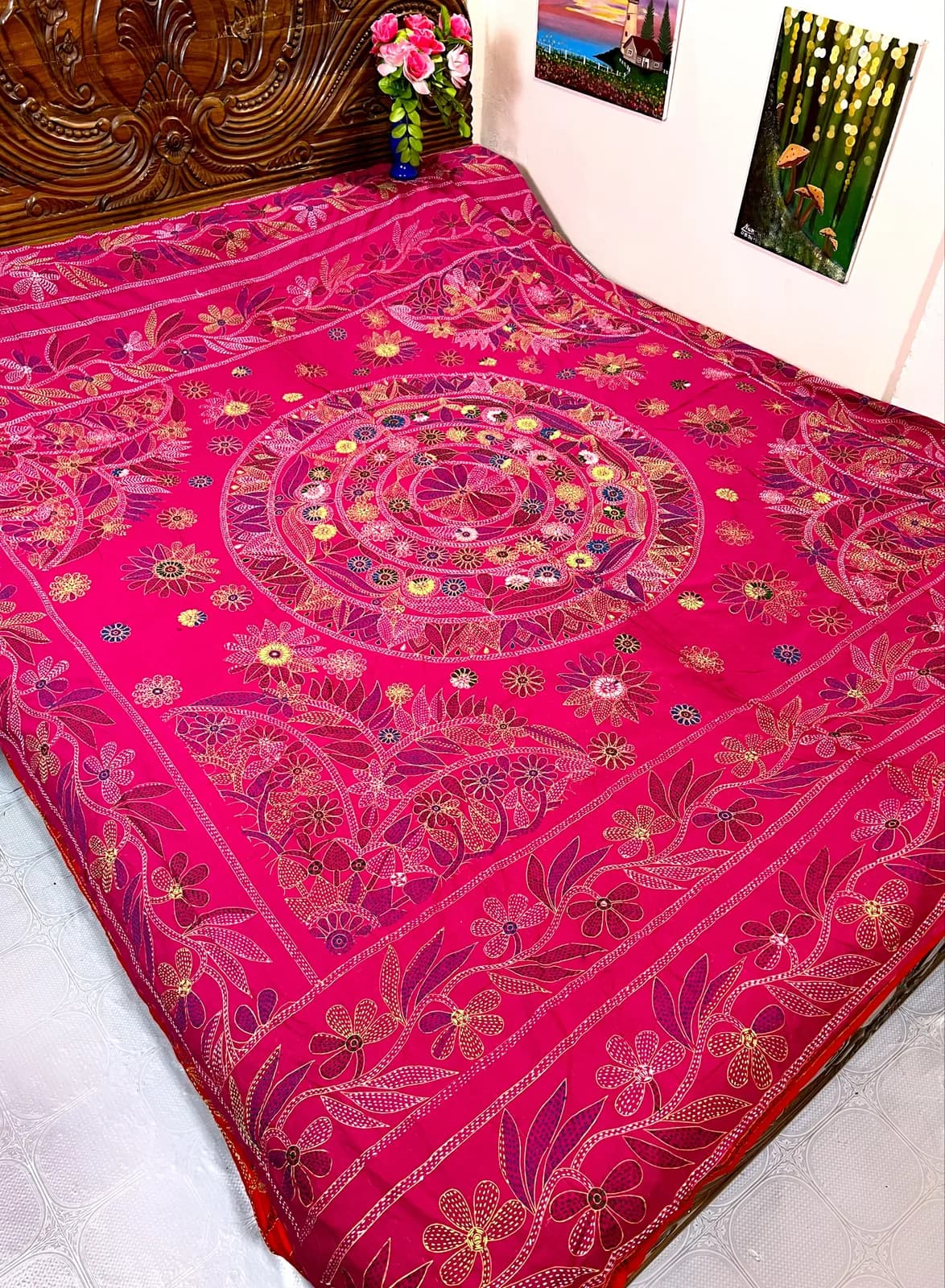 "King size" premium jamalpuri nakshi katha (pink color)