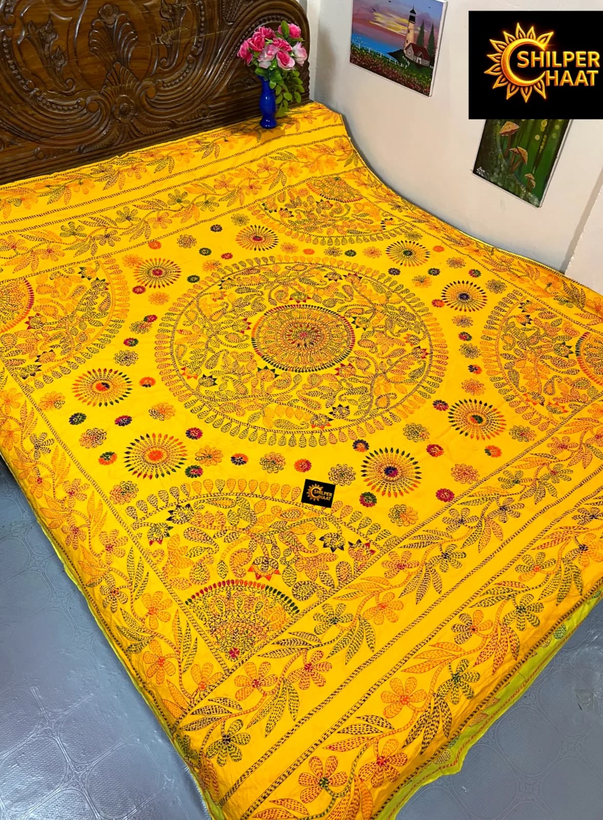 "King size" premium jamalpuri nakshi katha (yellow color-02)